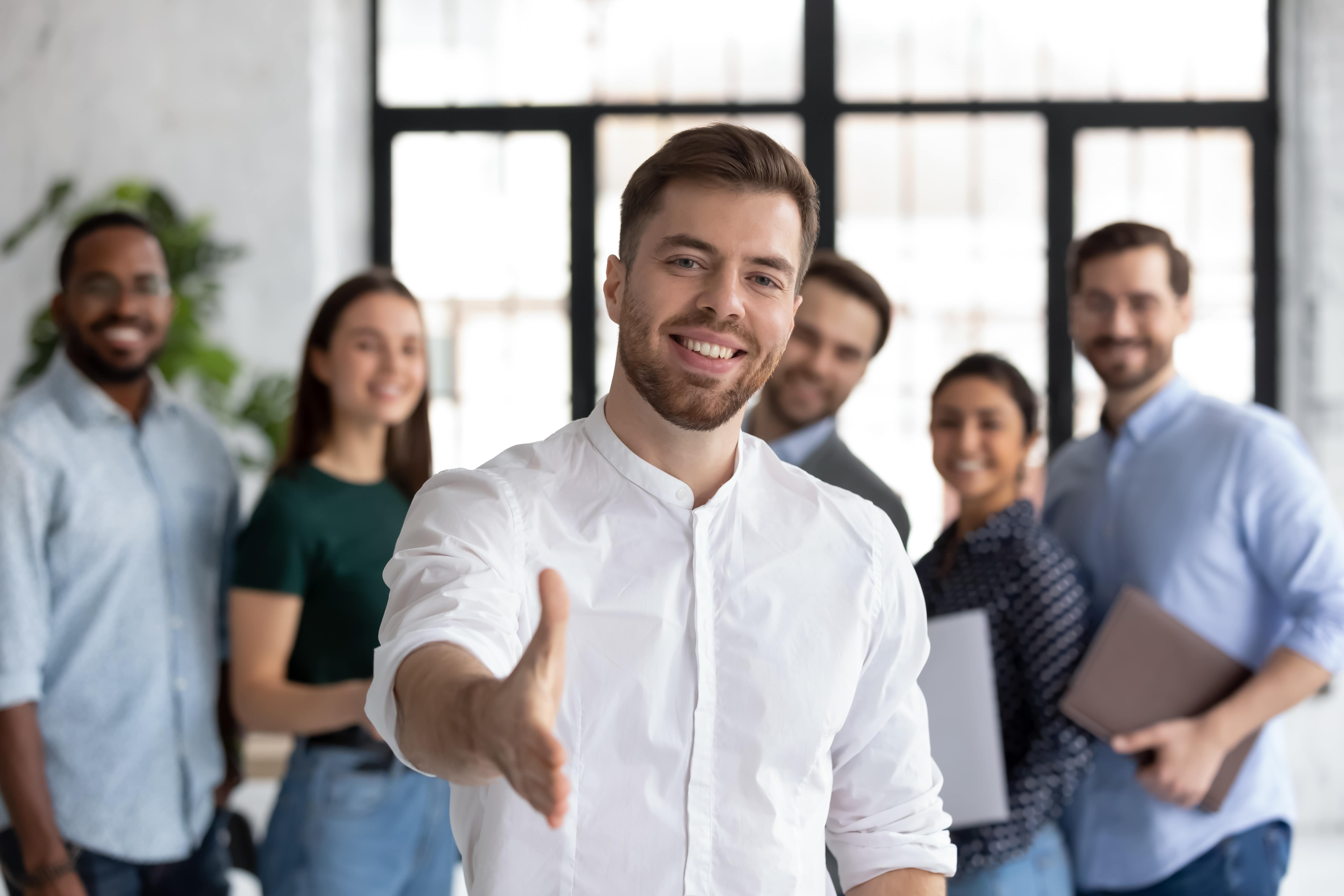 Being greeted at a recruitment agency
